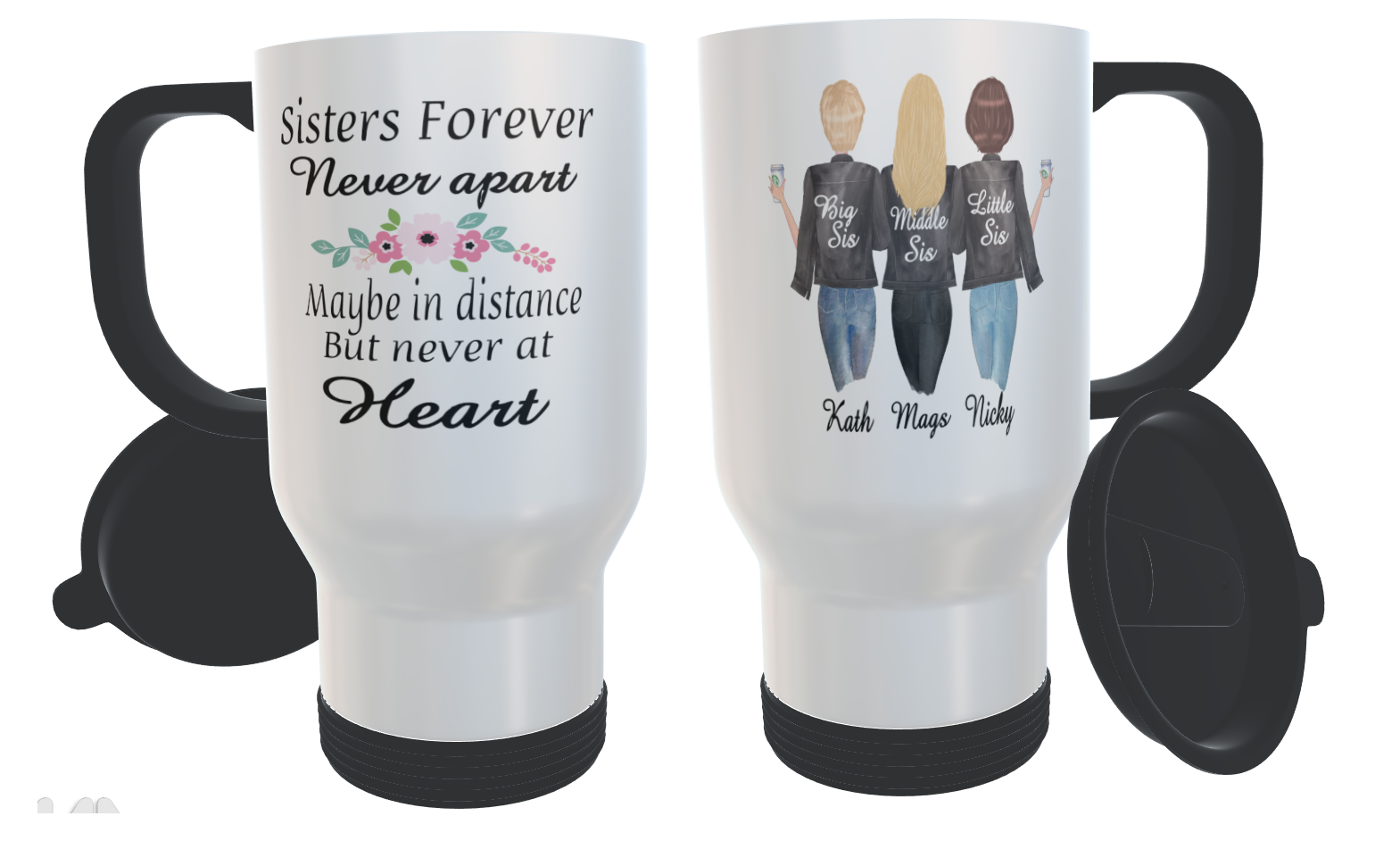 3 Sisters Forever Travel Mug, Custom Sisters, Personalised Mug